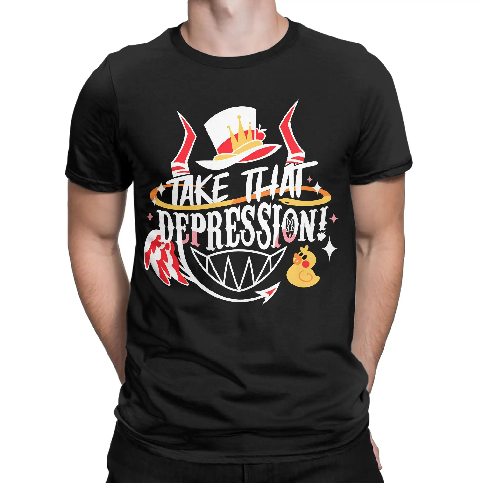 Hazbin Hotel Lucifer Take That Depression T Shirts Cotton Clothes Humorous Short Sleeve Round Neck Tee Shirt New Arrival T-Shirt