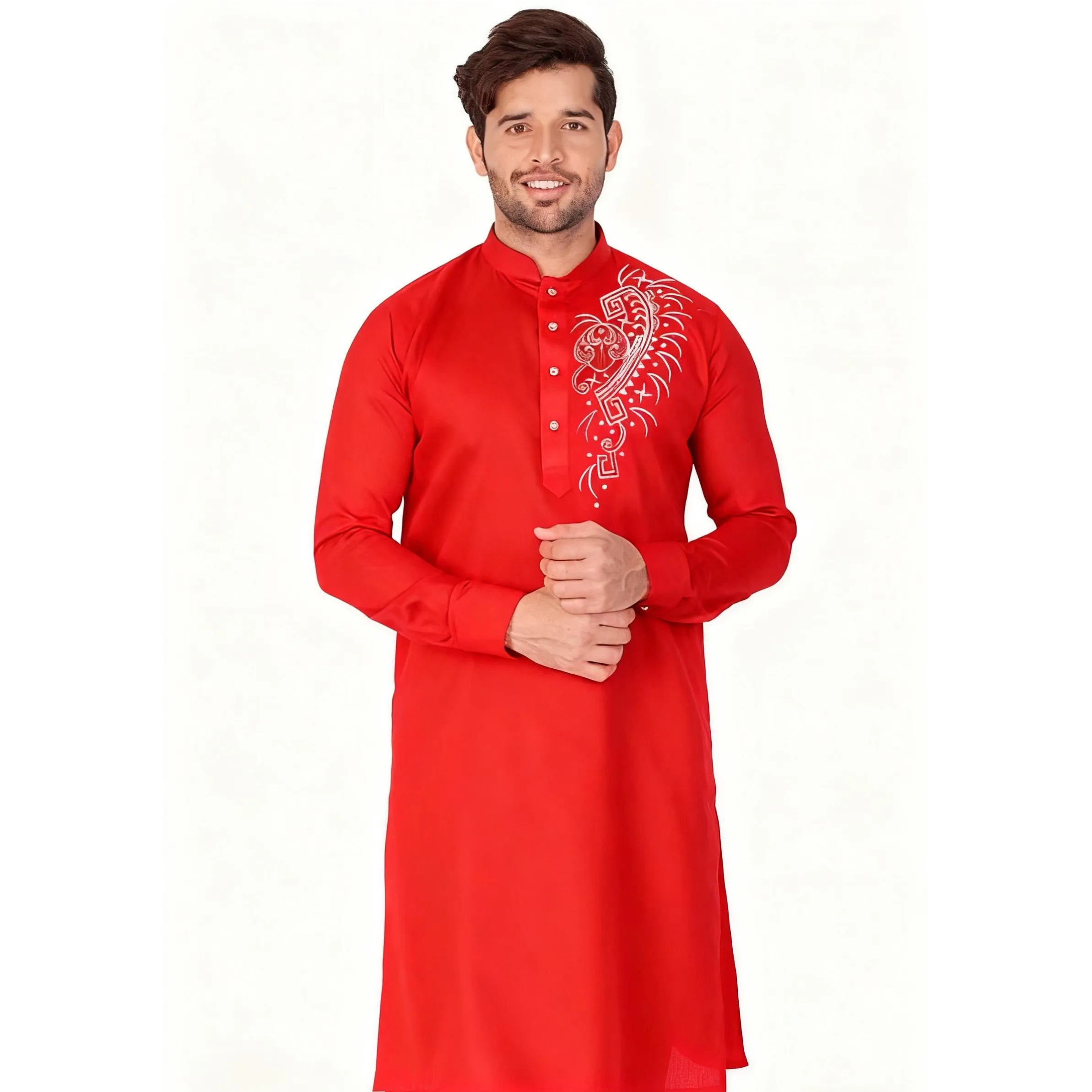 رداء رجالي من الشرق الأوسط مطبوع عليه عرقية وياقة واقفة قميص شبابي متوسط الطول معطف فاخر غير رسمي 2026 نمط وطني مسلم