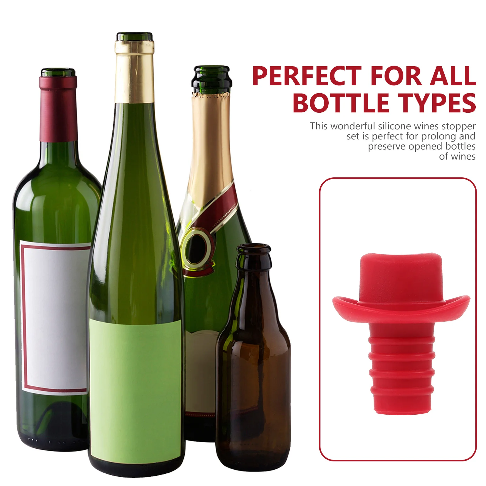 

5Pcs Wine Bottle Stoppers Silicone Hat Shaped Airtight Closure for Wine Beer Oil Vinegar Beverage Plug