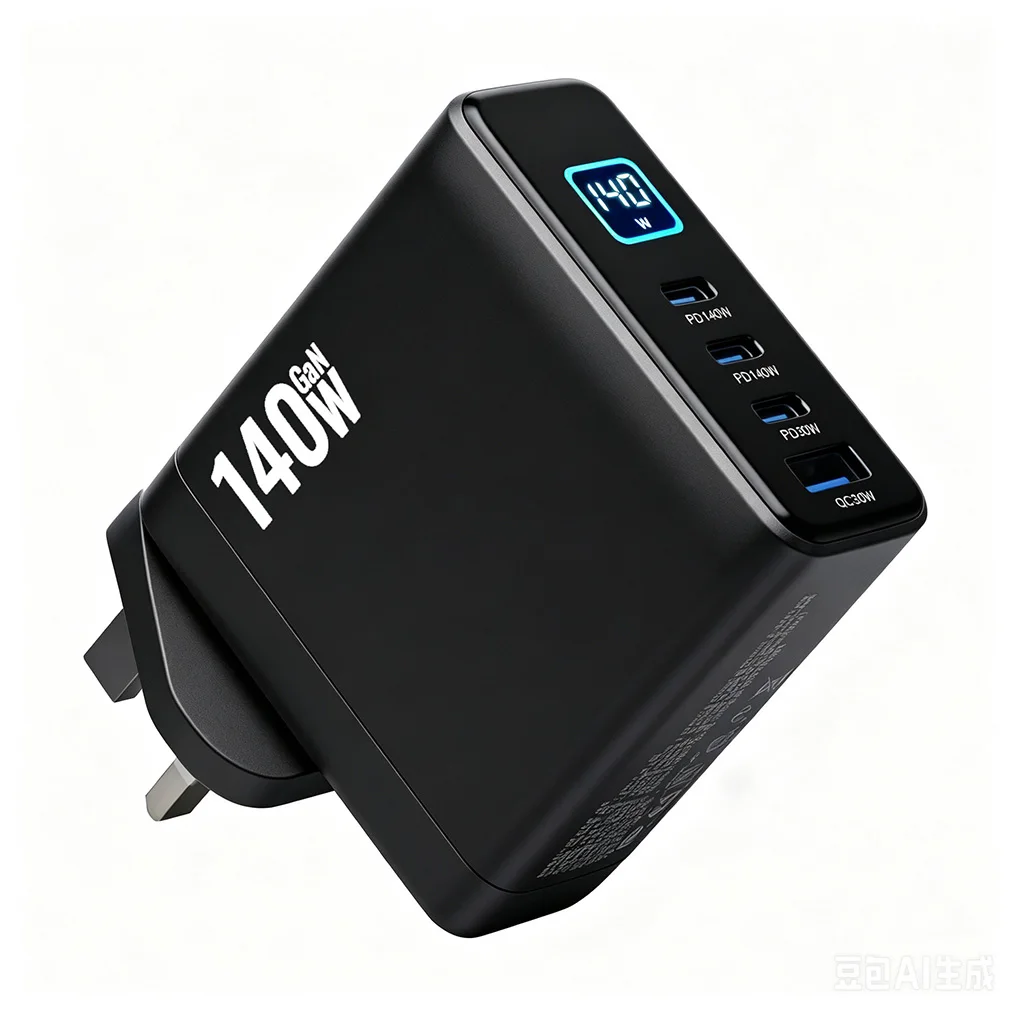 140W Multi-Port3C1A GaN Fast Charging 4-Port Desktop Smart Digital Display PD3.1 USB Type C Charger for iPhone Xiaomi Laptop