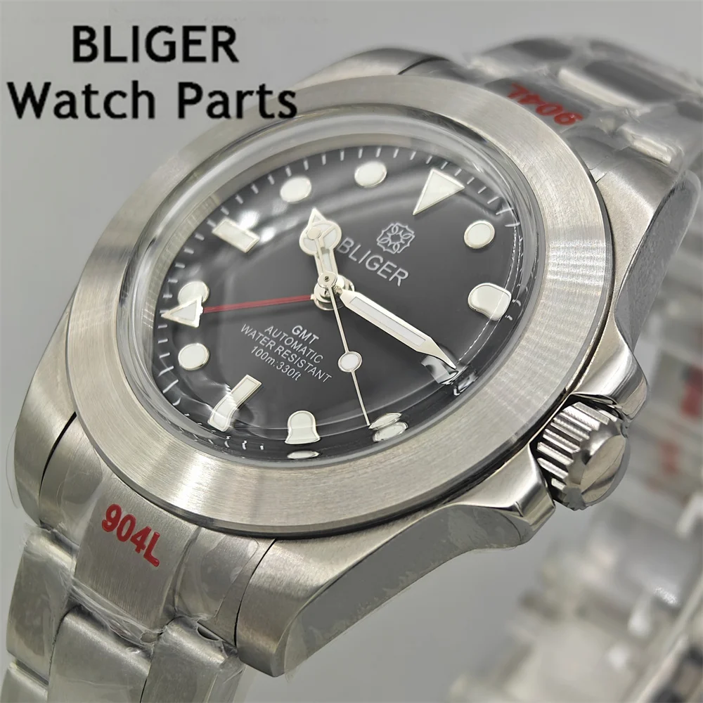 

BLIGER 40mm NH34 Men's Mechanical Watch Diving Watch Green Luminous Stainless Steel Strap Domed Glass Orange Red GMT Waterproof