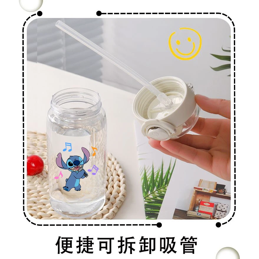 Disney Anime New Portable Portable Plastic Drinking Straw Cute Stitch Children Student Cup Children Boy Girl Handheld Cup Giift