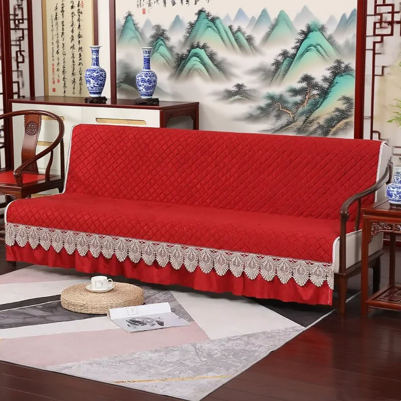 Quilted sofa towel  fully wrapped folding sofa cover  universal armless sofa bed cover with skirt  high-end velvet