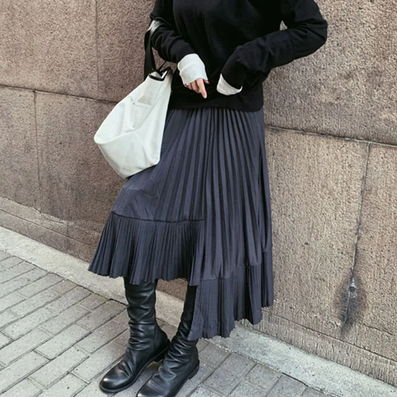 Fashion Irregular Black Skirts for Women High Waist Pleated Skirts Women Vintage Cargo Skirt Female Harajuku faldas para mujeres