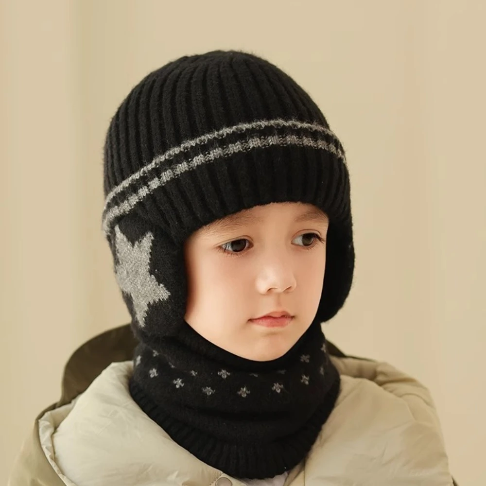 Children's New Autumn And Winter Hats Children's Beanie Baby Knitted Warm Hat Boys And Girls Ear Protection Hat Scarf Set