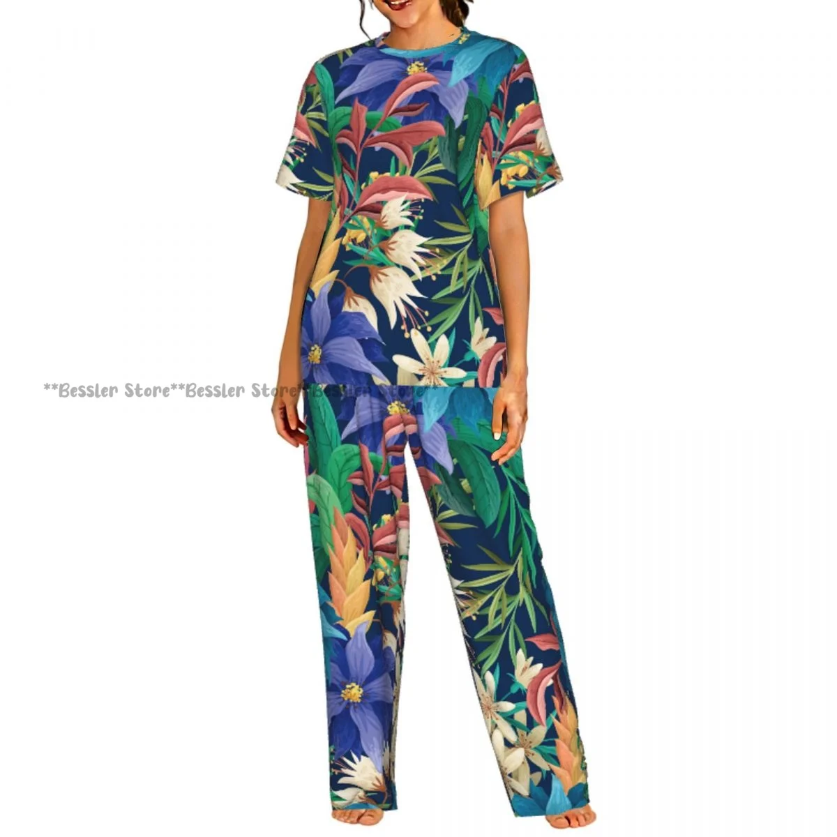 

Women's Comfort Pajamas Women's Hand Painted Floral Short Sleeve Set Sleepwear
