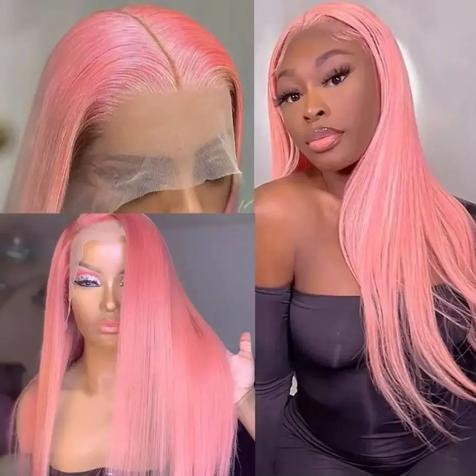 Rose Pink Body Wave HD 13x4 Synthetic Lace Front Wigs Long Wavy No Glue Prepluck For Women Party Cosplay Wigs Natural Looking