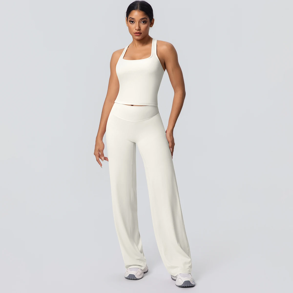 Frauen Sport Yoga Set Gym Schnell Trocknend Pfirsich Butt Yoga Hosen Einfarbig Schlank Schöne Zurück I-förmigen weste Yoga Set – Detail 26
