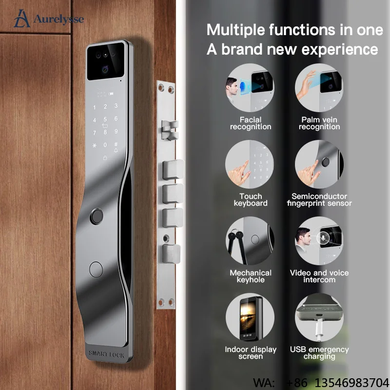 Aurelysse Palm Vein 3D Face Recognition Automatic Smart Digital Lock Biometric Fingerprint Password Smart Door Lock
