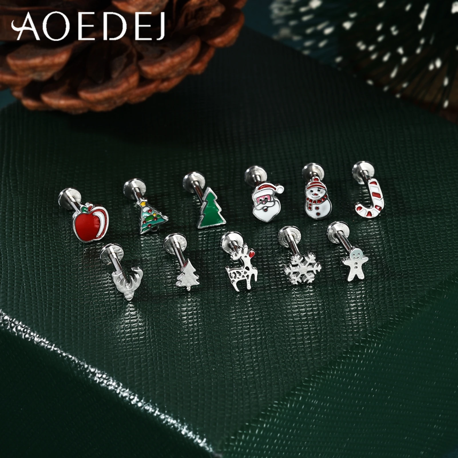 AOEDEJ 1Piece Christmas Serie 16G Stainless Steel Labret Lip Piercing Santa Claus Shape Lip Stud Helix Cartilage Earring Jewelry