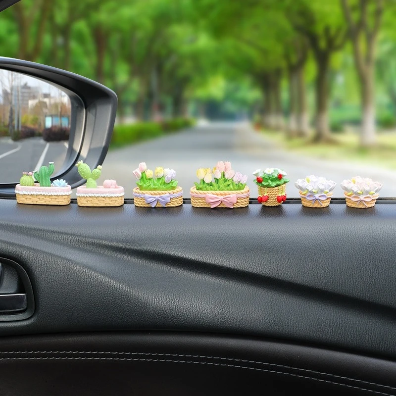 Tulip Succulent Small Ornaments Car Center Console Decoration Car Jewelry