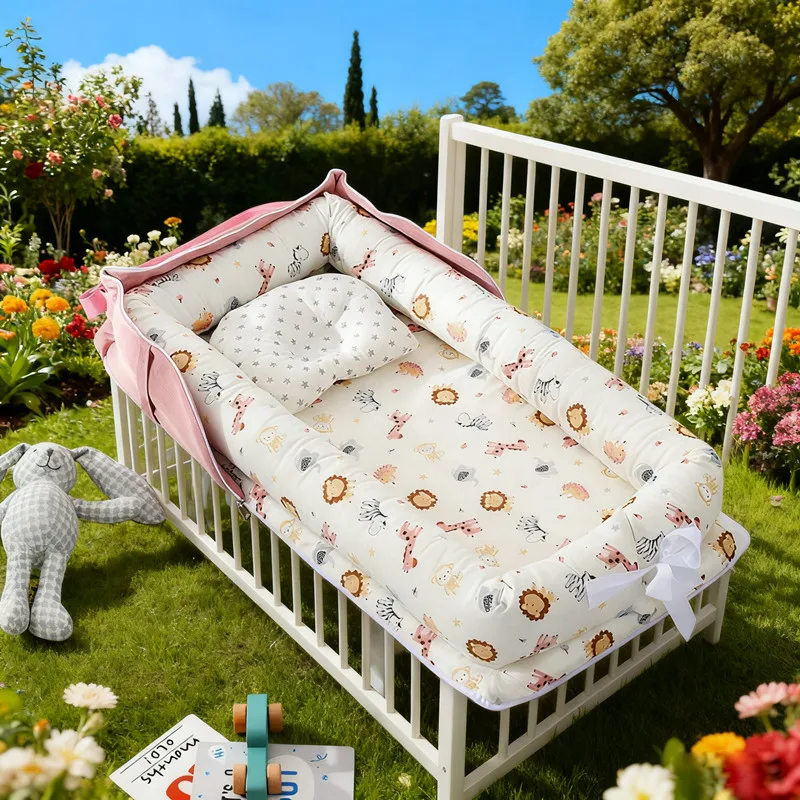 

2026 New Folding Travel Crib Animal World Printed Portable Baby Bed Lightweight Safe Comfortable for Newborn Toddler Infant