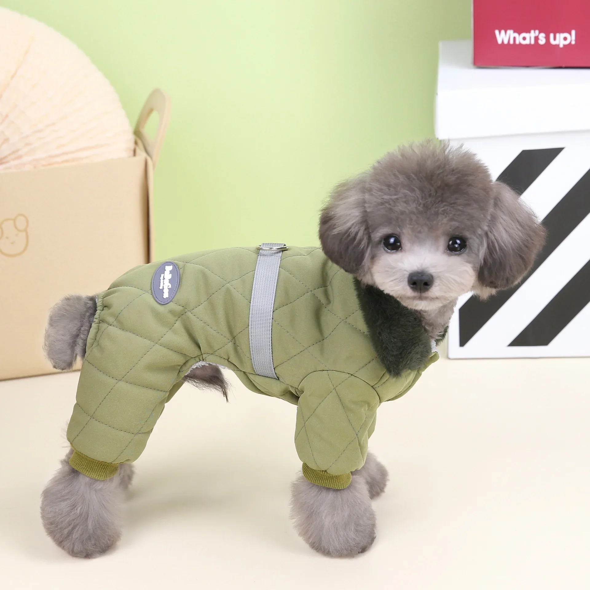 Autumn Winter Puppy Cotton Coat  Teddy Pet Clothing with Pull Ring Dog Clothes for Large Dogs