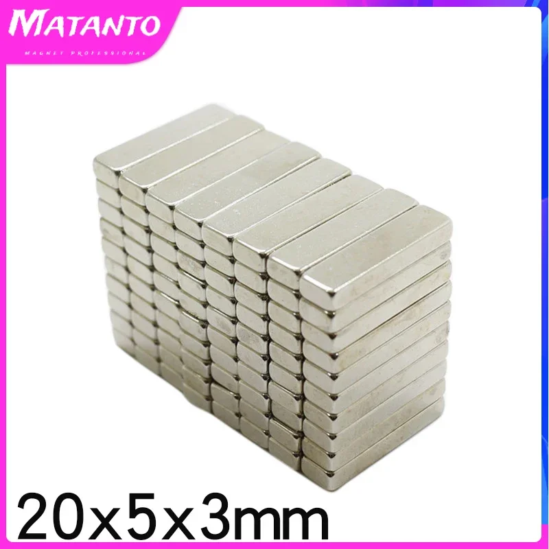

10/20/50/100/150PCS 20x5x3mm NdFeB Strong Rare Earth Magnet Block Rectangular Magnetic N35 Permanent Neodymium Magnets 20X5X3 mm