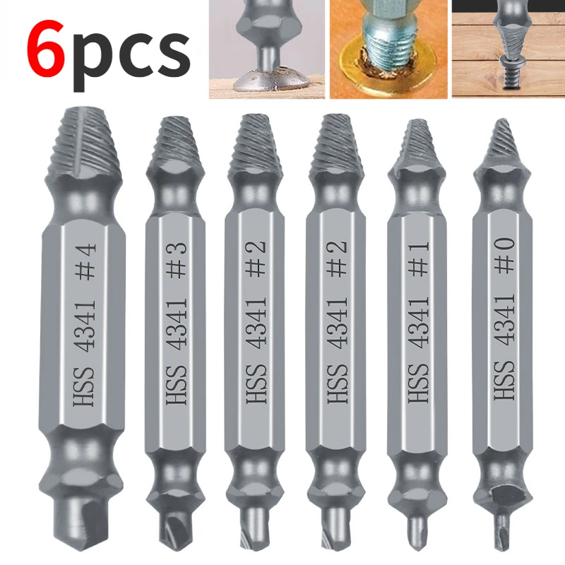 Broken Screw Bolt Stud Remover Puller Center Drill Bit Removal Tools 6Pcs/set Damaged Screwdriver Extractor Set Double Side