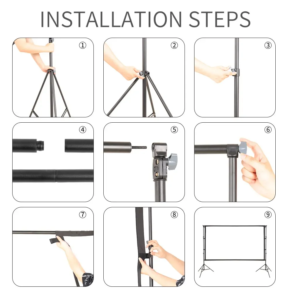 Portable Projector Screen with Background Stand Outdoor Movie Screen 120 Inch 16:9 Light-Weight Easy Setup Windproof