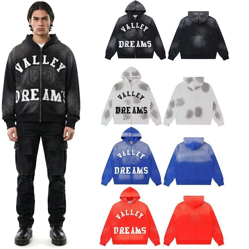 Vale Forever Vallery Heavy Industry Embroidery Letter Beauty High Street Loose Casual Hot Diamond Hooded Cardigan