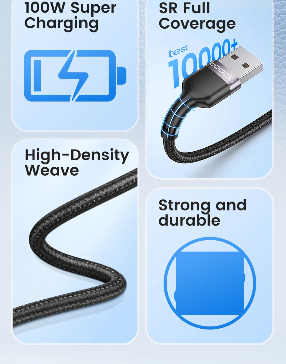 Toocki 3 in 1 USB Cable 6A 100W Micro USB Type C Charging Cable For iPhone 14 13 12 Huawei Honor Xiaomi 13 ViVo Oppo Data Cord