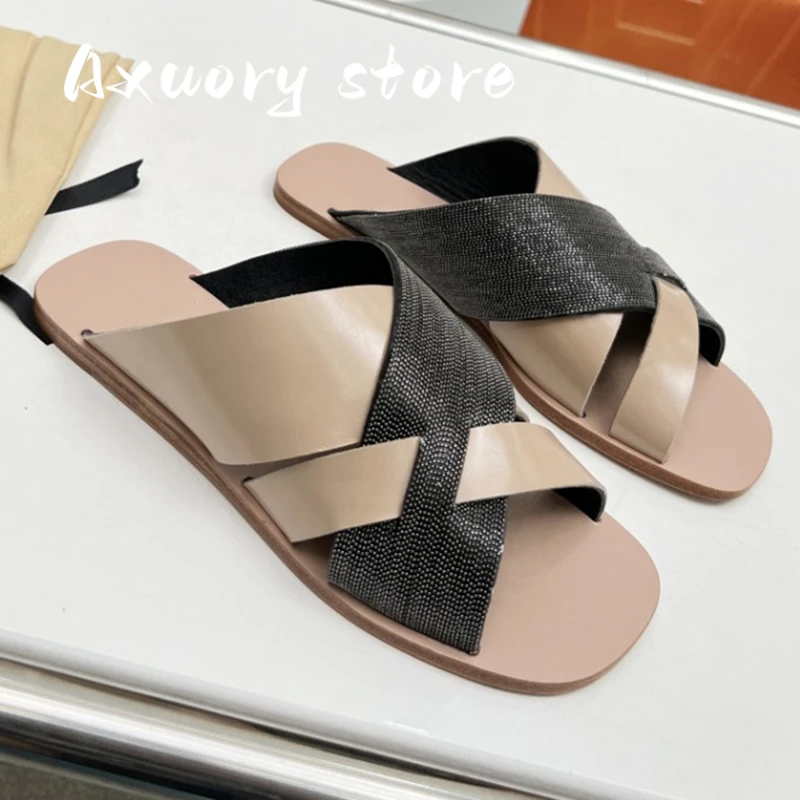 

Summer Women's Slippers SANDALS Casual Slippers Genuine leather Material Large Sizes 35-43 Hip-hop