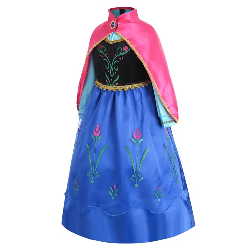Fuchsia Anna Dress with Cape Little Girls Snow Queen Cosplay Apparel Kid Fancy Halloween Party Gown