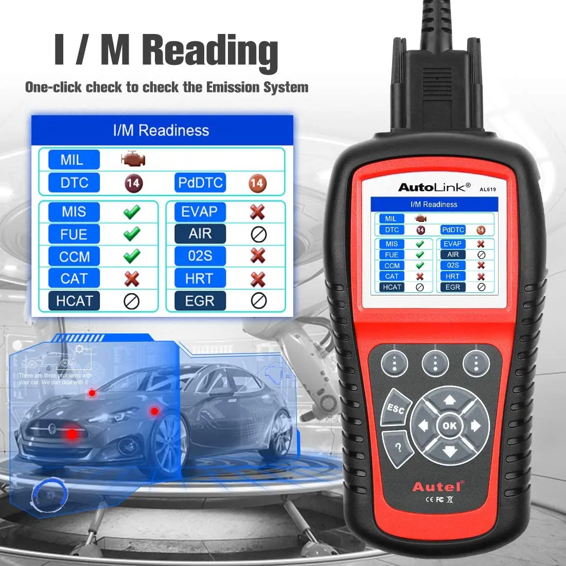 Autel AL619 OBD2 Scanner Car Diagnostic Tool Code Reader Automotriz ABS SRS Automotive 6