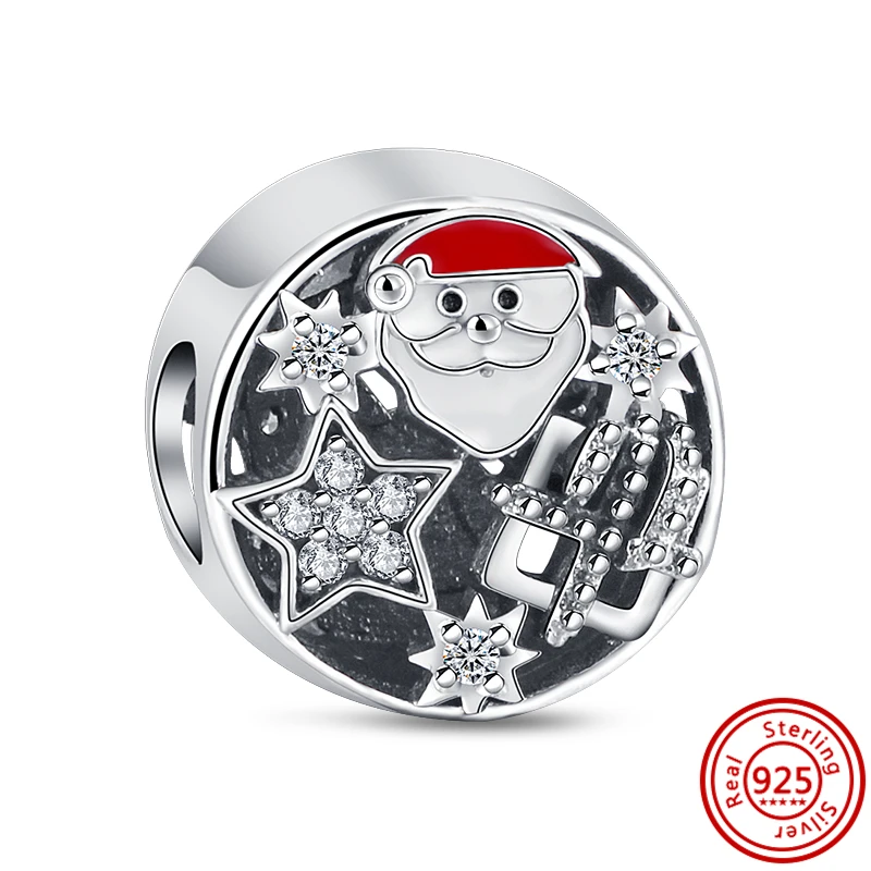 Fit Original Pandora Charms Bracelet 2024 Christmas DIY Jewelry 925 Sterling Silver Apple Santa Claus Tree Elk House Winter Bead