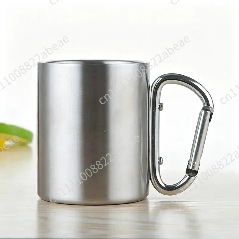 220/300ml Camping Travel Stainless Steel Cup Carabiner Hook Handle Picnic Water Mug Outdoor Travel Hike Cup Portable mug