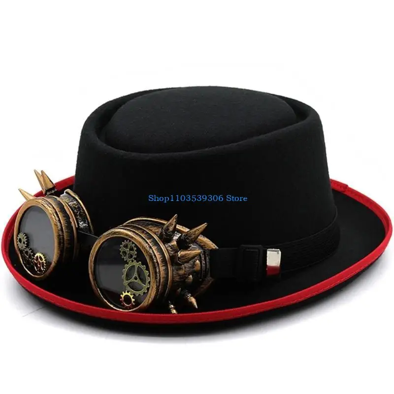 

400A Unisex Top Hat Steampunk Goggle Gear Hat Gothic Fedoras Universal Cosplay Party Dress Up Hat Novelty Masquerade Costume