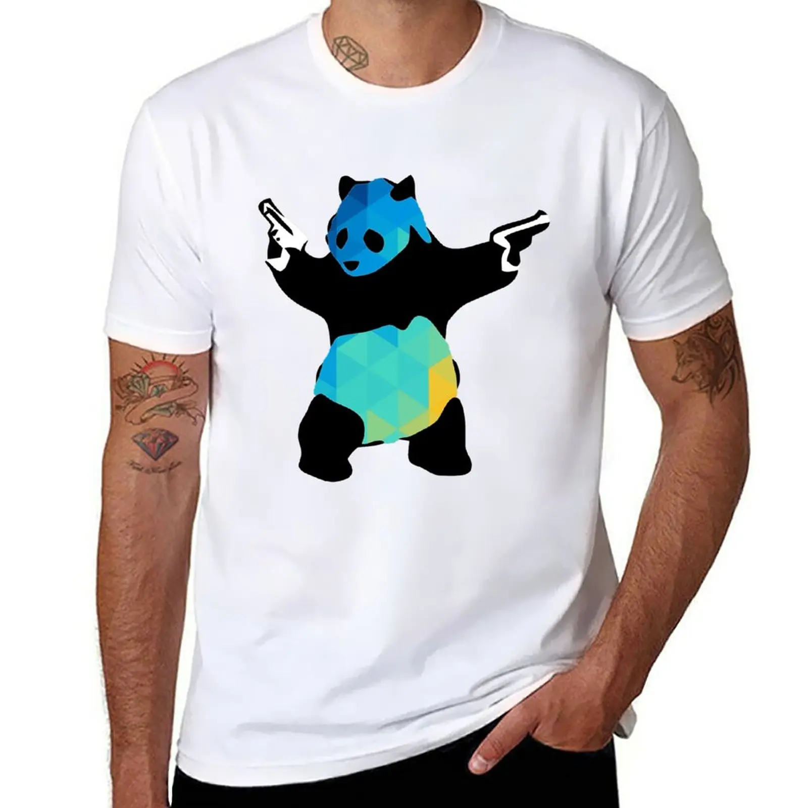 New Bansky Panda Guns Abstract Polygon Multi Color Cubism T-Shirt heavyweight t shirts boys t shirts mens t shirt graphic