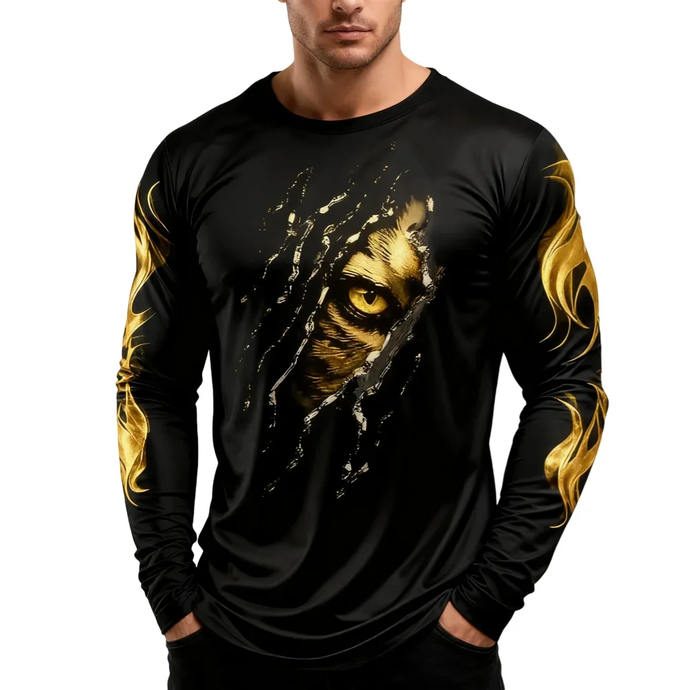 Flame Scratch Herren 3D-Druck Herbst Casual Rundhals Langarm T-Shirt Outdoor Sport Party Casual Hip-Hop Street Trend Top – Detail 5