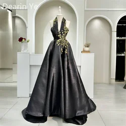 Customized Formal Dress Prom Evening Gown Dearin Halter Ball Floor Length Skirts Draped Sleeveless Applique Bespoke Occas