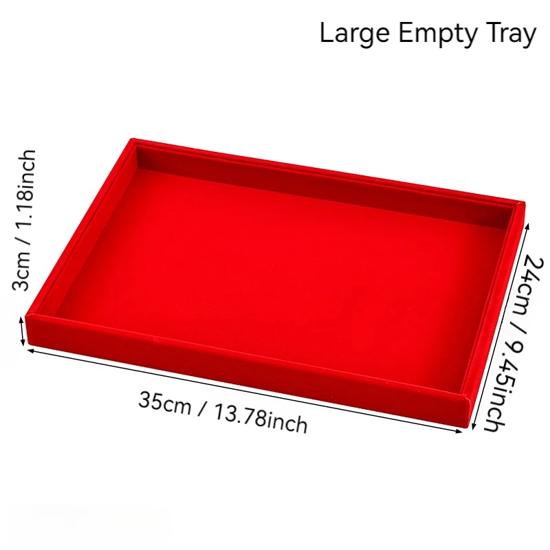 Red Velvet Multi-Hook Jewelry Tray, Large Capacity