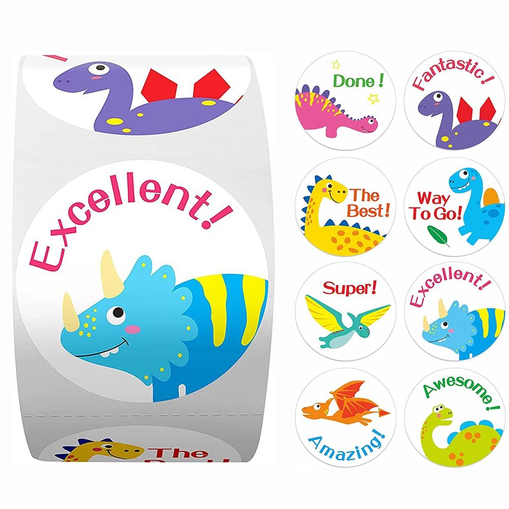 50-500Pcs Round Dinosaur Stickers For Kids Teacher Reward Stickers School Supplies Animal Incentive 1inch Sticker