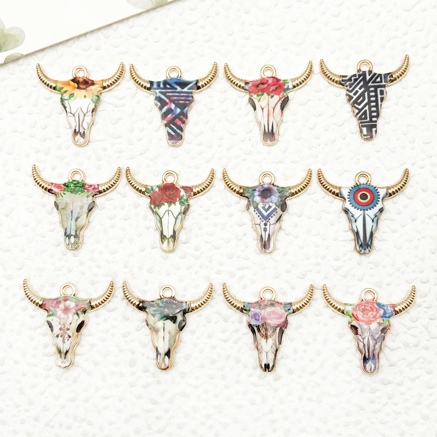 

Mix 12pcs/Drip Oil Bull Head Set Series Jewelry Making DIY Accessories Halloween Christmas Thanksgiving Fashion Accessories