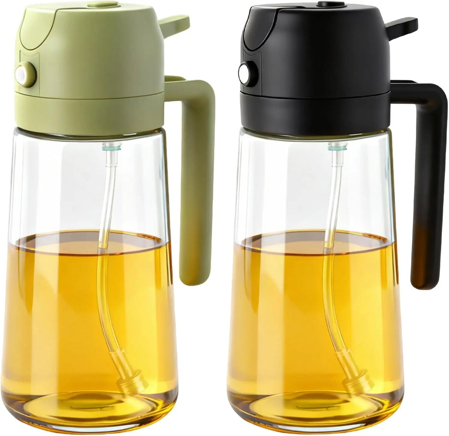 

2-Piece Glass Oil Sprayer, 470ml for Air Fryer, Salad & BBQ, Shatter-Resistant & BPA-Free (Black+Green)