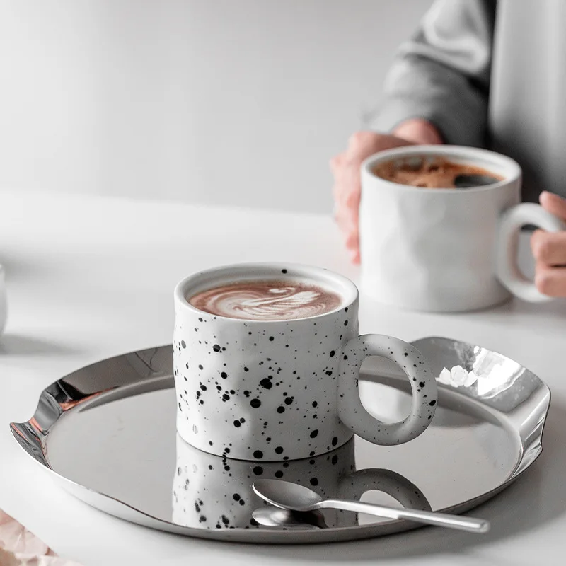 JUSTINLAU Korean Style Fatty Mug Design Splash Ink Ceramic Cup Spot Mugs Simple Coffee Mug Couple Cups Coffee Mugs Tea Drinkware