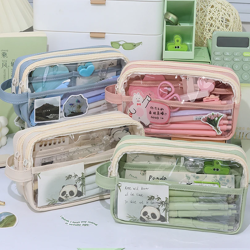 Pencil Case Transparent Trousse School Supplies Pencil Pouch Kalemlik Large Capacity Piornik Estuches Escolares Pencilcase