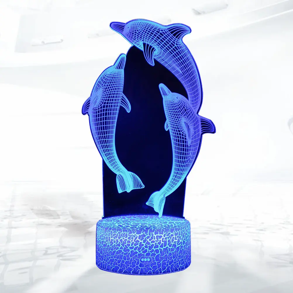 3D Illusion Dolphin Night Light with Touch Control, LED Bedside Lamp for Home Office Room Decoration