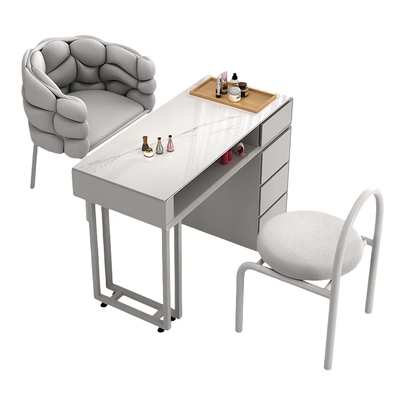 uq-Modern Luxury Cream Nail Table and Chair Set Multi-Functional for Single and Double Beauty Salons Light-Style-