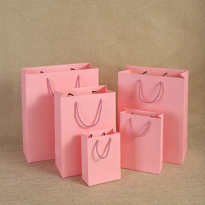 Pink Horizontal Vertical 1 Pcs Kraft Paper Portable Gift Bags Party Wedding Supplies Wrapping Gift Take Out Packing Paper Bags