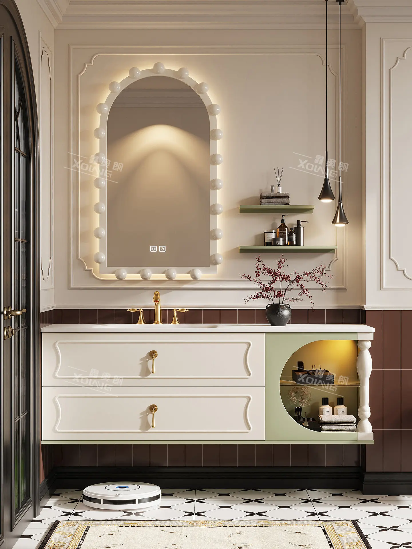 H1 Oak retro bathroom cabinet combination bathroom washbasin, wash basin, side open grid