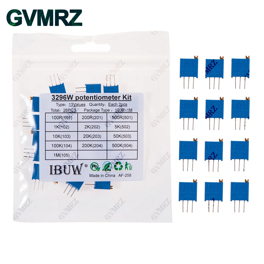 

26 шт., 13 значений, 3296 Вт, комплект потенциометра (100R-1 МОм) для прецизионной настройки электронного оборудования и прототипирования цепей