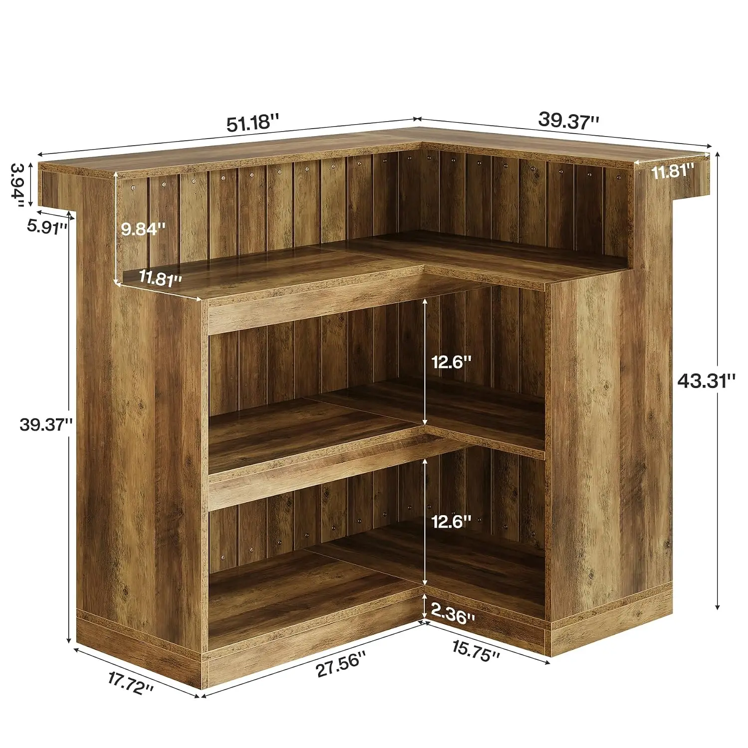 L-Shaped Home Bar Unit, 4-Tier Corner Pub Table with Storage & Glasses Holder, Industrial Wine Cabinet for Basement, Customized