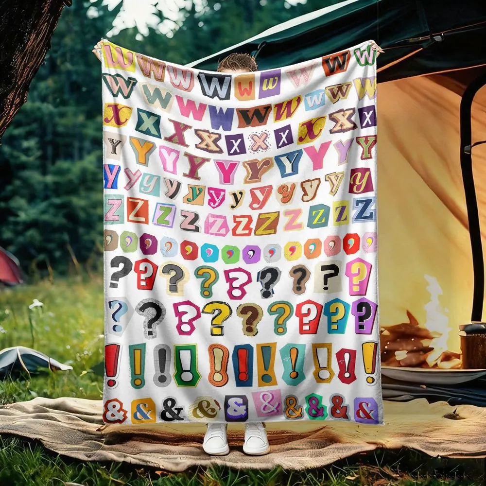 Vibrant Alphabet Symbol Throw Blanket Large Playtime Educational Decor Picnic Camping Outdoor Kids Blanket 150x200cm