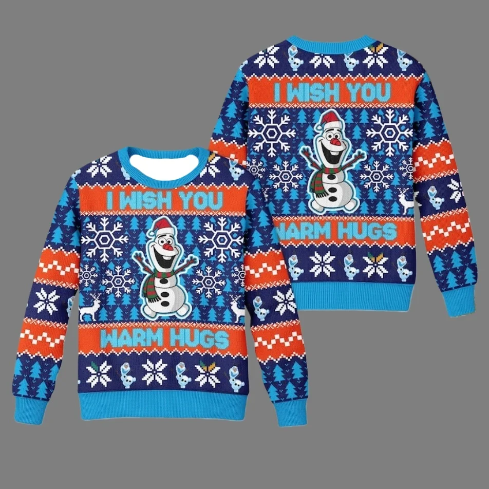 

Футболка Disney Olaf, тематический уродливый свитер, свитшот с круглым вырезом для рождественской вечеринки, большие размеры, осенне-зимний топ для взрослых, Новое поступление