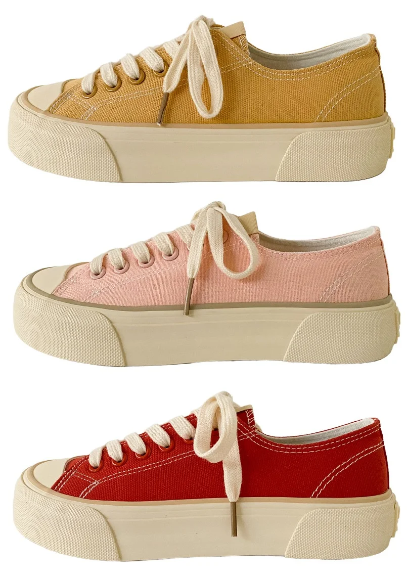 

2026 Women's Wide Round Toe Canvas Sneakers Chunky Platform Casual Shoes Minimalist White Lace Up Fashion Student Solid Sports