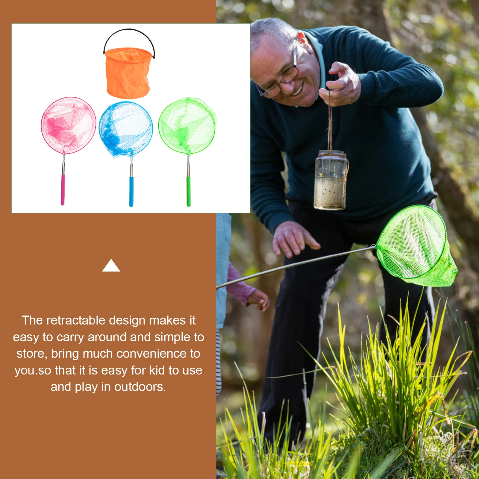 1세트 확장형 어망 어린이 야외용 버킷 튼튼한 그물 작은 물고기 잡이용 나비 그물 장난감