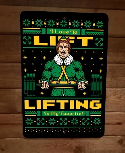 Elf I Love Lifting Christmas Xmas  Metal Wall Sign Poster
