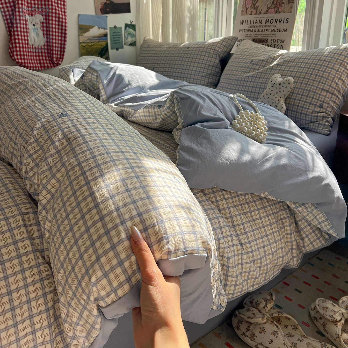 

Plaid Bedding Set Korean Style Simple Soft Bed Sheet Set Queen King Size Duvet Cover Set No Filling With Pillowcases Home Decor