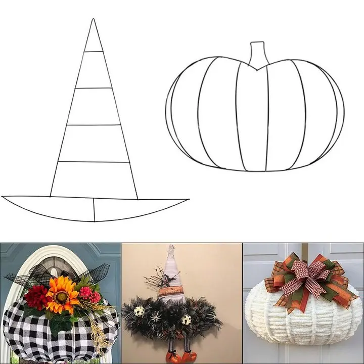 

2 Pieces Metal Witch Hat Pumpkin Garland Picture Frames For Fall, Thanksgiving, And Halloween Front Door Decorations